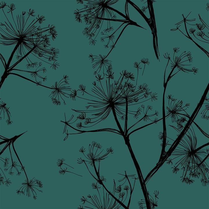 Tapet floral VEELIKE vintage, autoadeziv, decor perete dormitor si living, 44.5 cm x 300 cm, model frunze verzi si plante teal