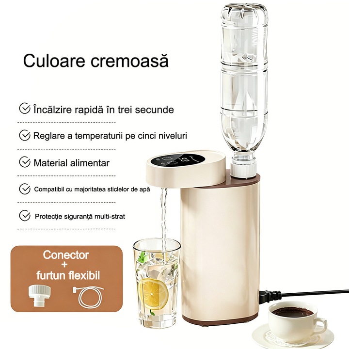 VeniSymlis® Dispenser portabil instant，incalzire rapida de 3 secunde，5 setari temperatura，mini fierbator de calatorie cu incalzire rapida，temperaturii la apa imbuteliata/imbuteliata，accesorii adaptor si furtun incluse，Un indispensabil pentru calatorii