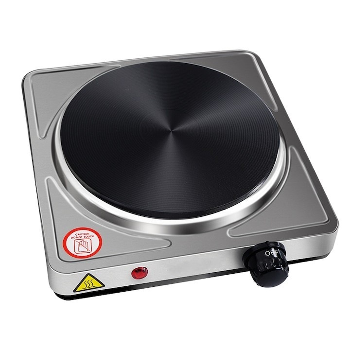 Plita portabila, COSHOP, 1500W, buton de control al temperaturii, indicator led, otel inoxidabil, design compact, 29 x 8 x 25.8 cm, argintiu