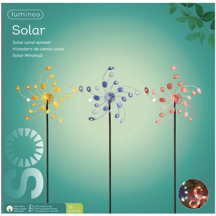 Morisca de vânt solară, Lumineo, 130 cm, fier, multicolor