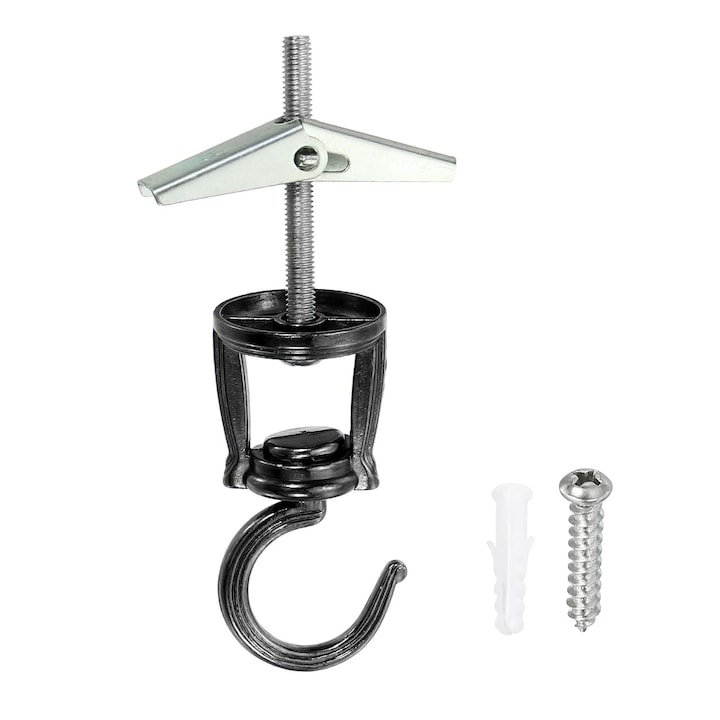 Set 4 carlige suspendate pentru plante YOKIVE, rotative, cu suruburi, prindere in tavan, culoare negru