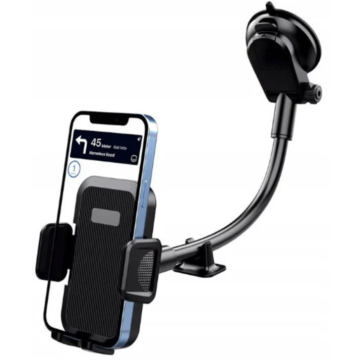 Dactylion® autós telefontartó, műszerfalra rögzíthető tapadókoronggal, alumínium, hármas rögzítés, fekete