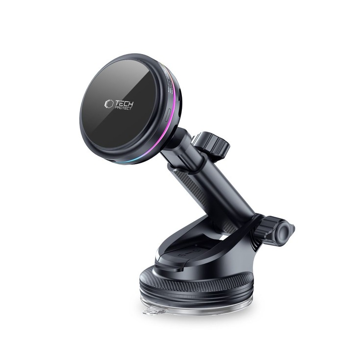 Suport auto Tech-Protect V9, Incarcare Wireless 25W, 3A, Racire activa ArcticBoost, Dashboard / Air Vent Mount, Cablu USB-C la USB-C 1m inclus, Negru
