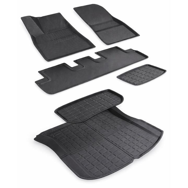 Set 6 covoare auto pentru Tesla Model 3, fata, spate si portbagaj, protectie completa interior, din 2024–2026