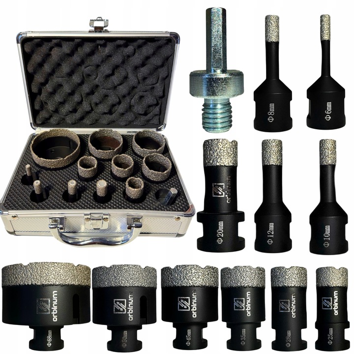 Set 11 Carote diamantate M14 pentru gresie, Adaptor, 6-68mm