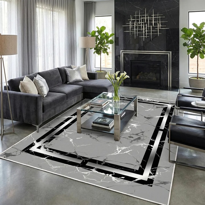 Covor camera antiderapant, 80x200 cm, Marmura Gri