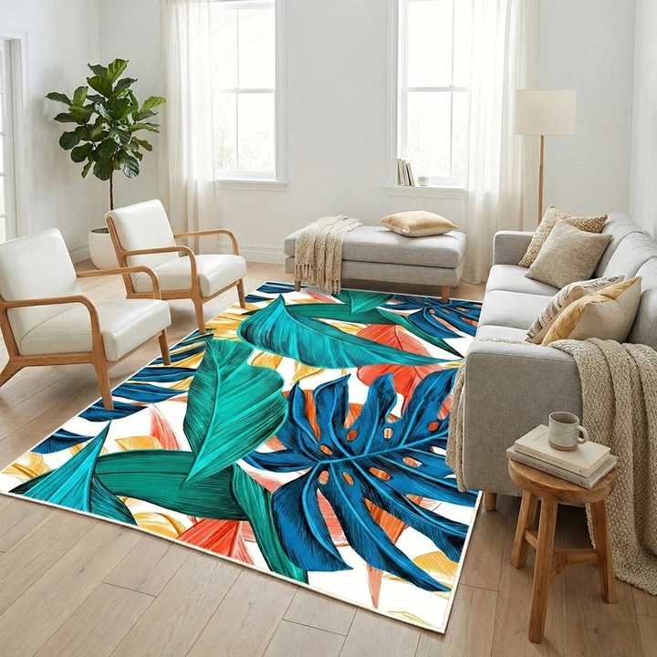 Csúszásgátló szobaszőnyeg, trópusi mintás, 80x150 cm