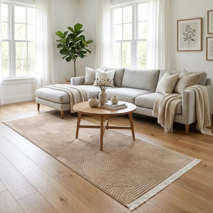 Неплъзгаща се пътека Traversa, 80x300 см, мека 3D, модел скоби, кремава