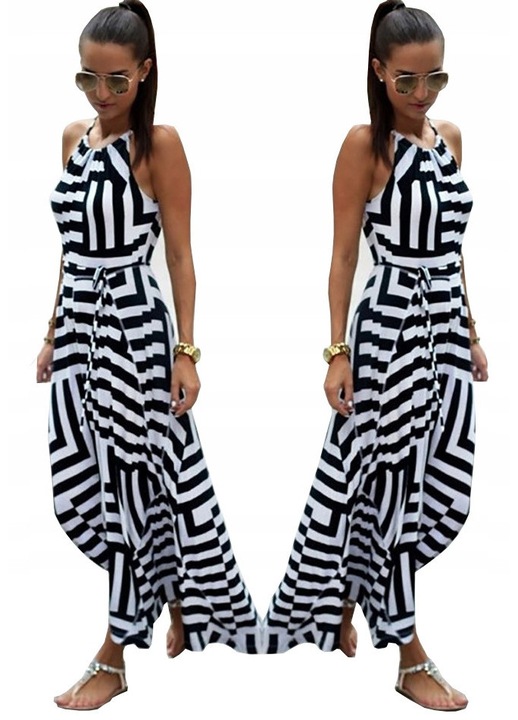 Rochie Maxi, SNM, Alb/Negru, Croi lejer, Multicolor, One Size Intl