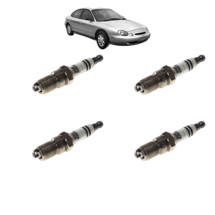 Set 4 Bujii Scanteie FORD USA TAURUS (P5_) 3.0 24V 203 CP din 1996 - 1999, bujie motor, Bosch, 4x Stickere auto cu FORD USA