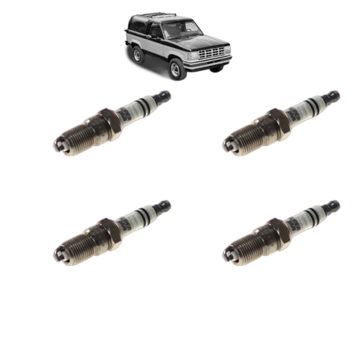 Set 4 Bujii Scanteie FORD USA BRONCO II 2.9 i V6 4x4 141 CP din 1985 - 1990, bujie motor, Bosch, 4x Stickere auto cu FORD USA