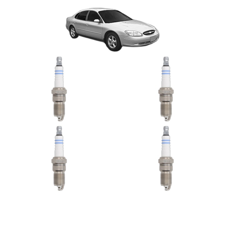 Set 4 Bujii Scanteie FORD USA TAURUS Saloon 3.0 156 CP din 2000 - 2005, bujie motor, Bosch, 4x Stickere auto cu FORD USA