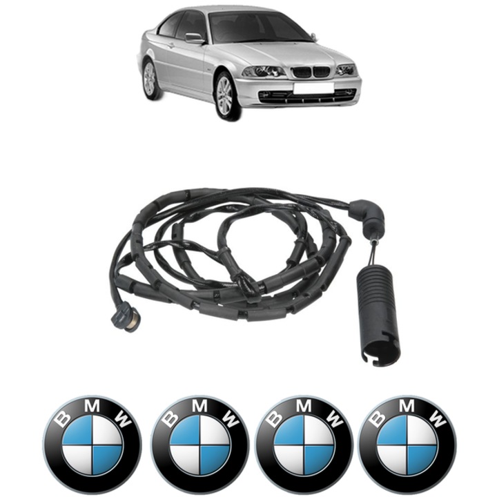 Senzor uzura placute frana BMW 3 (E46) 320 d 150 CP din 2001 - 2005, Bosch, 4x Stickere auto cu BMW