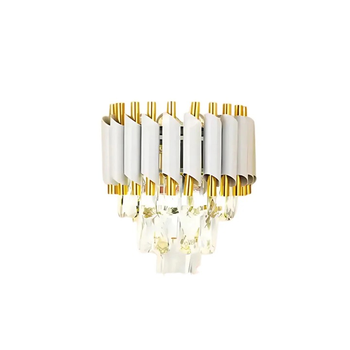 Candelabru Cristal Alessandro DESIGN VERSAILLES Piccolo, Auriu, Alb, Diametru 23.5cm x Inaltime 35cm, 2xE14