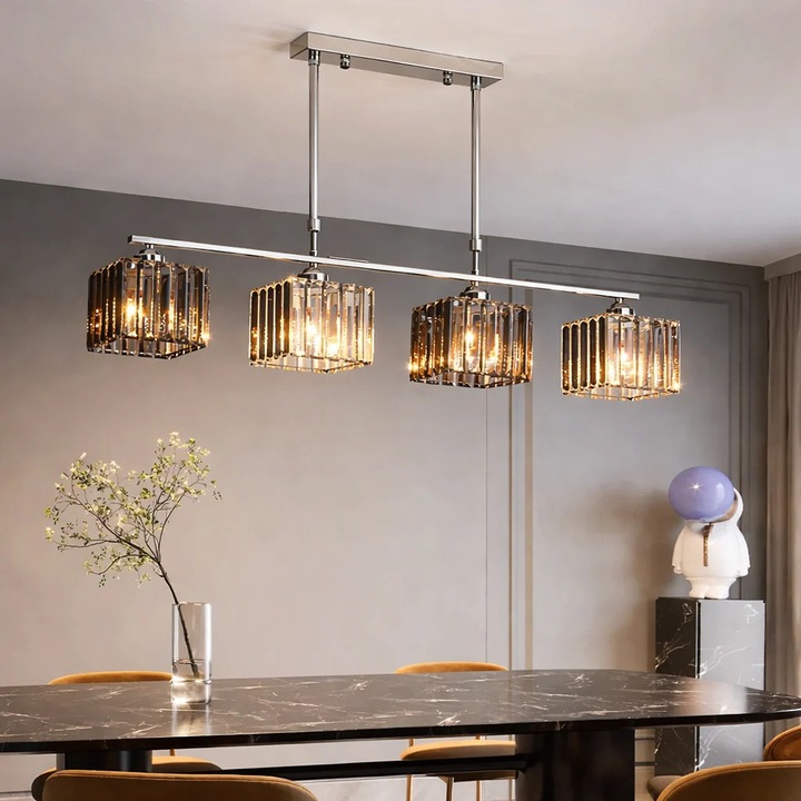 Lustra Alessandro DESIGN Georgiana, Argintie, Metal si Cristal, 80x12x68cm