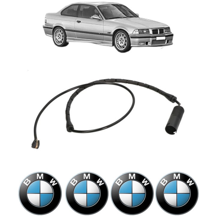 Senzor uzura placute frana BMW 3 Coupe (E36) 320 i 150 CP din 1991 - 1998, Bosch, 4x Stickere auto cu BMW