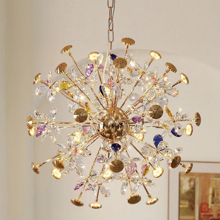 Candelabru Modern cu Cristal, CC372/600GD, 32xG4, Diametru 55, Inaltime 38, Auriu, Multicolor, Becuri Neincluse