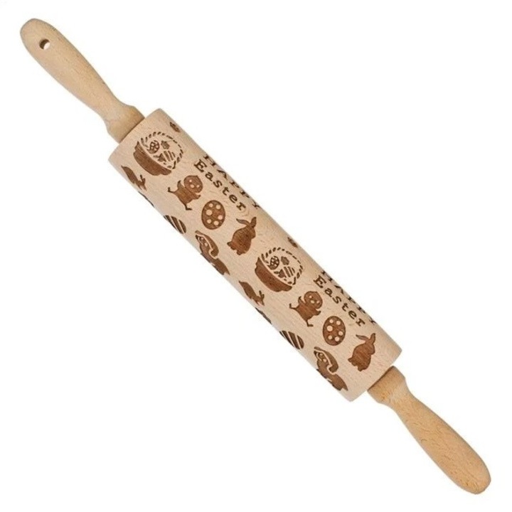 Sucitor din lemn pentru aluat cu modele de Paste, 29 cm, Bej