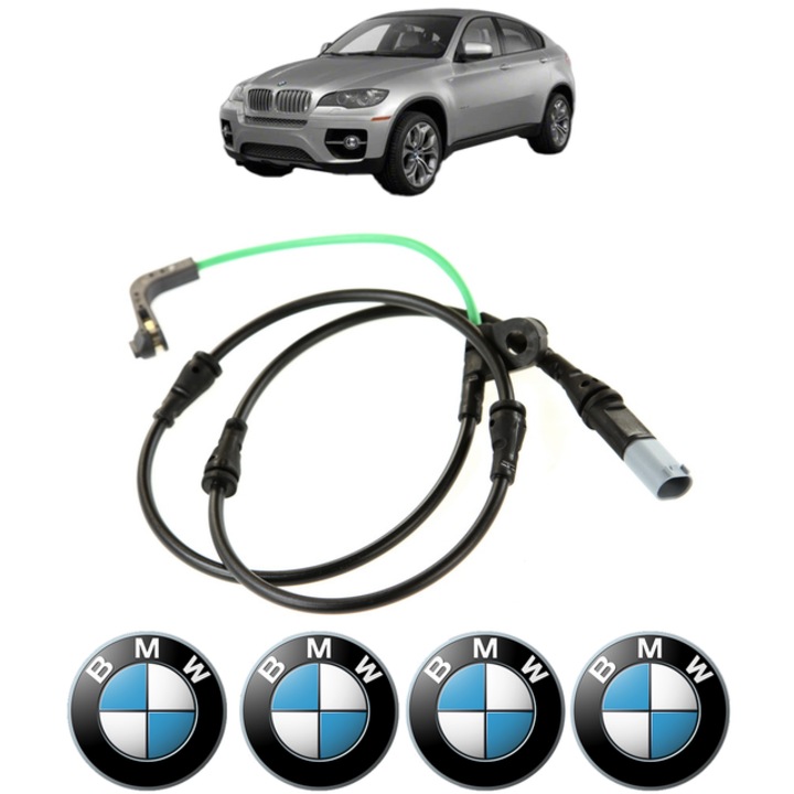 Senzor uzura placute frana BMW X6 (E71, E72) xDrive 50 i 449 CP din 2007 - 2014, Bosch, 4x Stickere auto cu BMW