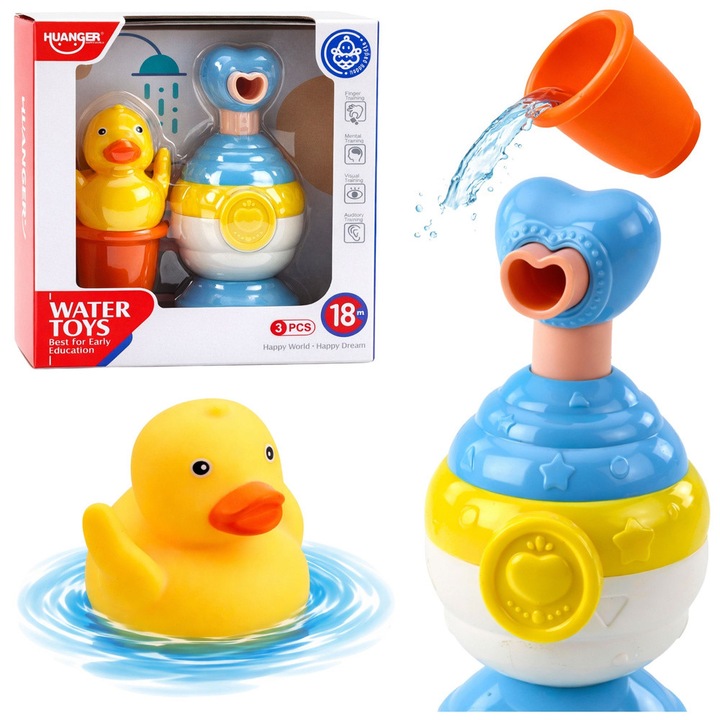 Fürdőjáték szett, LEAN Toys, kacsa, szappanadagoló, többszínű, 7,6x14,8x7,3cm