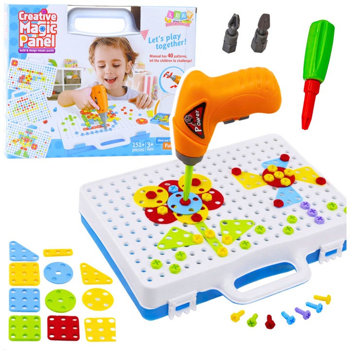 Set de constructie LEAN Toys, 151 piese, multicolor, cu surubelnita, 31,5x25x7cm