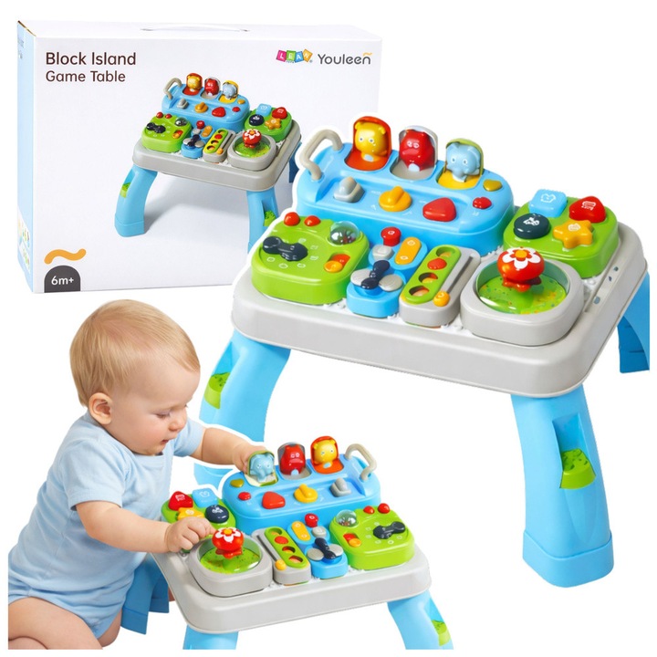 Masa interactiva educationala LEAN Toys, multifunctionala, cu sunet, multicolor, 45,5x32x20,5cm, set complet