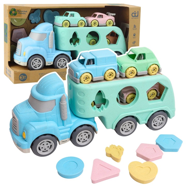 Set camion cu forma de sortare, LEAN Toys, pastele, 34,5x13x10,5cm