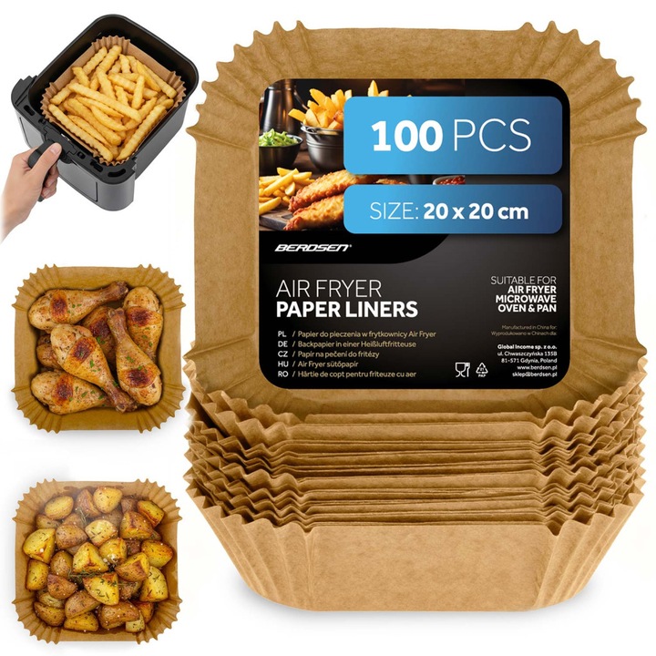 Hartie de copt pentru friteuza 20 cm Berdsen, set 100 buc