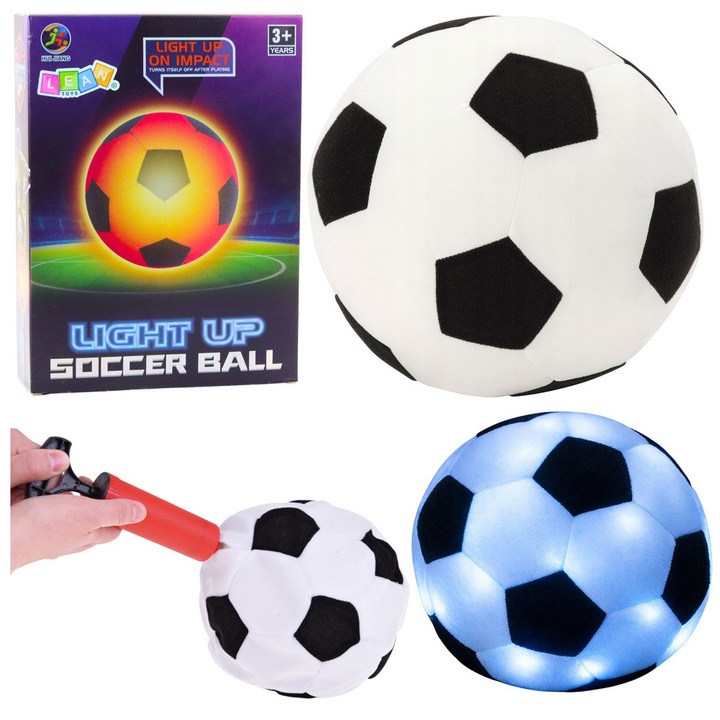 Mingi de fotbal luminoase, LEAN Toys, 18cm, negru-alb, set cu pompa