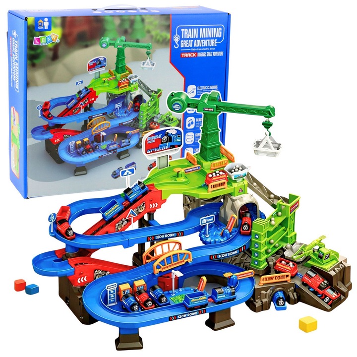 Set interactiv de trenuri electrice, LEAN Toys, cale ferata de mina, cu macara rotativa, multicolor, 65x41,5x36cm