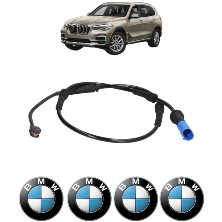 Senzor uzura placute frana BMW X5 Van (G05) xDrive 40 i 340 CP din 2019 - 2023, Bosch, 4x Stickere auto cu BMW