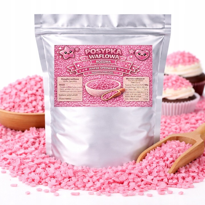 Fulgi de napolitaneWorld Case, decor pentru prajituri si cupcake-uri, 50 g, roz