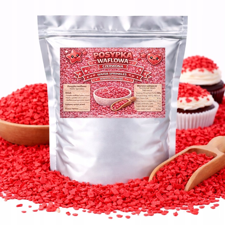 Sprinkles din wafer, WORLD CASE, 50 g, decorare prajituri, rosu