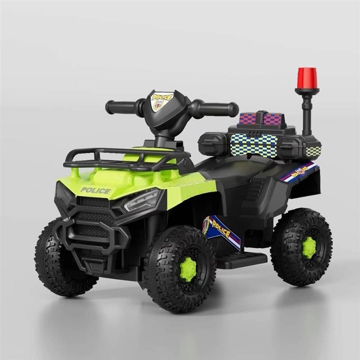 ATV electric Homeone cu muzica si lumini, galben, 68x39x28cm, pentru copii 1-5 ani, incarcator si baterie 6V 4Ah