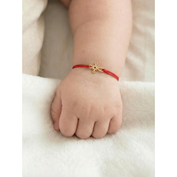 Bratara din aur 14k cu snur reglabil, model cruce, bebelusi/copii