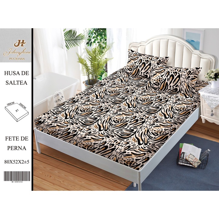 Husa de pat, 2 persoane, cu elastic 180x200 cm, imprimeu animal print M1