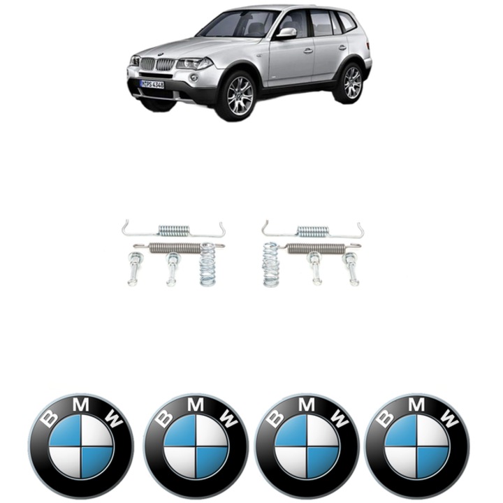 Set accesorii frana, pentru frana de mana BMW Seria X3 (E83) 2.0 sd 177 CP din 2007 - 2008, Bosch, 4x Stickere auto cu BMW