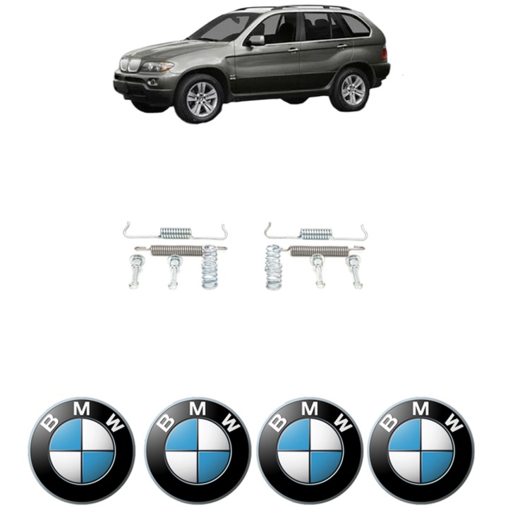 Set accesorii frana, pentru frana de mana BMW Seria X5 (E53) 4.4 i 320 CP din 2003 - 2006, Bosch, 4x Stickere auto cu BMW