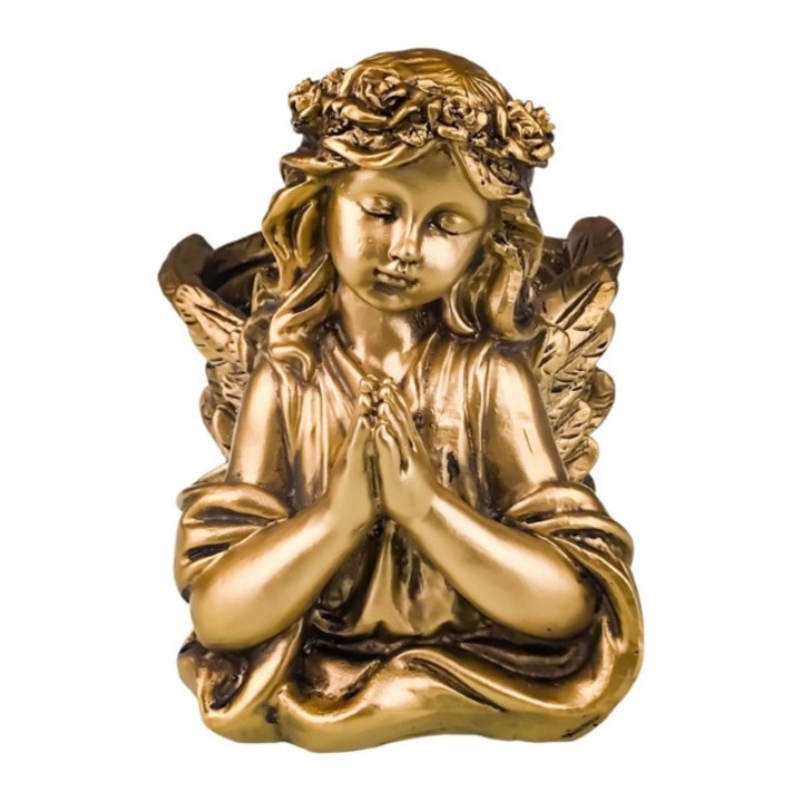 Inger din rasina, in rugaciune, cu ghiveci pentru flori 16x20 cm