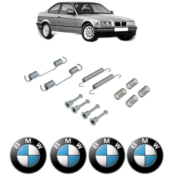 Set accesorii frana, pentru frana de mana BMW Seria 3 (E36) 320 i 150 CP din 1991 - 1998, Bosch, 4x Stickere auto cu BMW