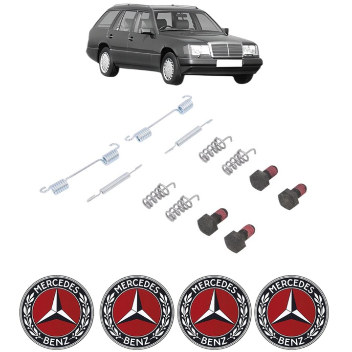 Set accesorii frana, pentru frana de mana MERCEDES-BENZ E-CLASS T-Model (S124) E 300 T Turbo-D 4-matic (124.393) 147 CP din 1993 - 1996, Bosch, 4x Stickere auto cu MERCEDES-BENZ