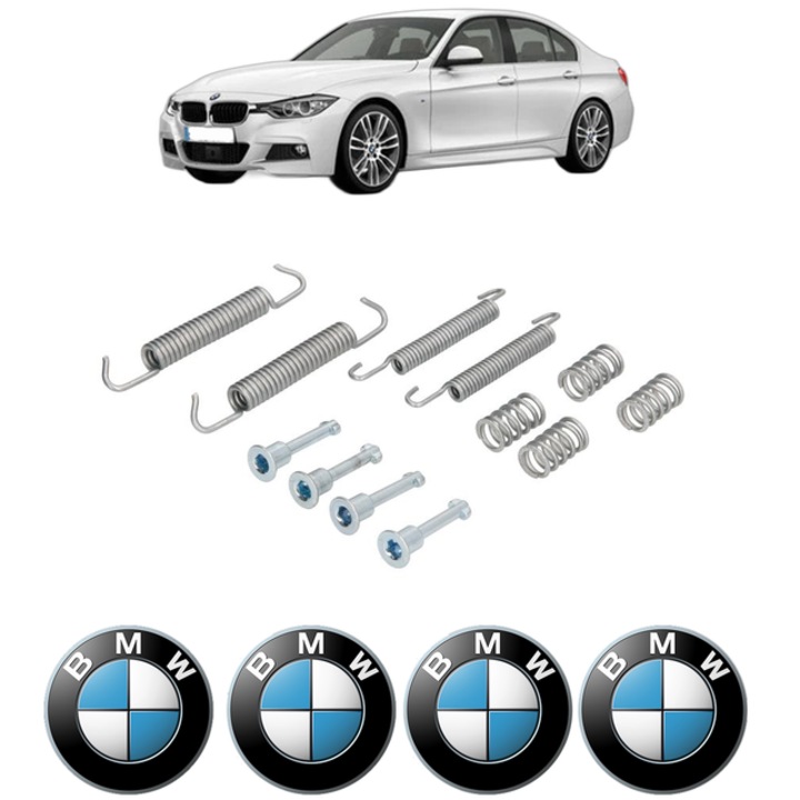 Set accesorii frana, pentru frana de mana BMW Seria 3 (F30, F80) 320 d xDrive 184 CP din 2012 - 2015, Bosch, 4x Stickere auto cu BMW