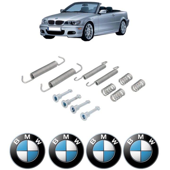 Set accesorii frana, pentru frana de mana BMW Seria 3 Convertible (E93) 320 d 177 CP din 2008 - 2010, Bosch, 4x Stickere auto cu BMW