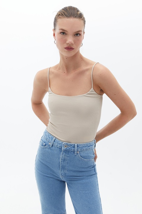 OXXO, Top striat cu bretele inguste, Bej deschis