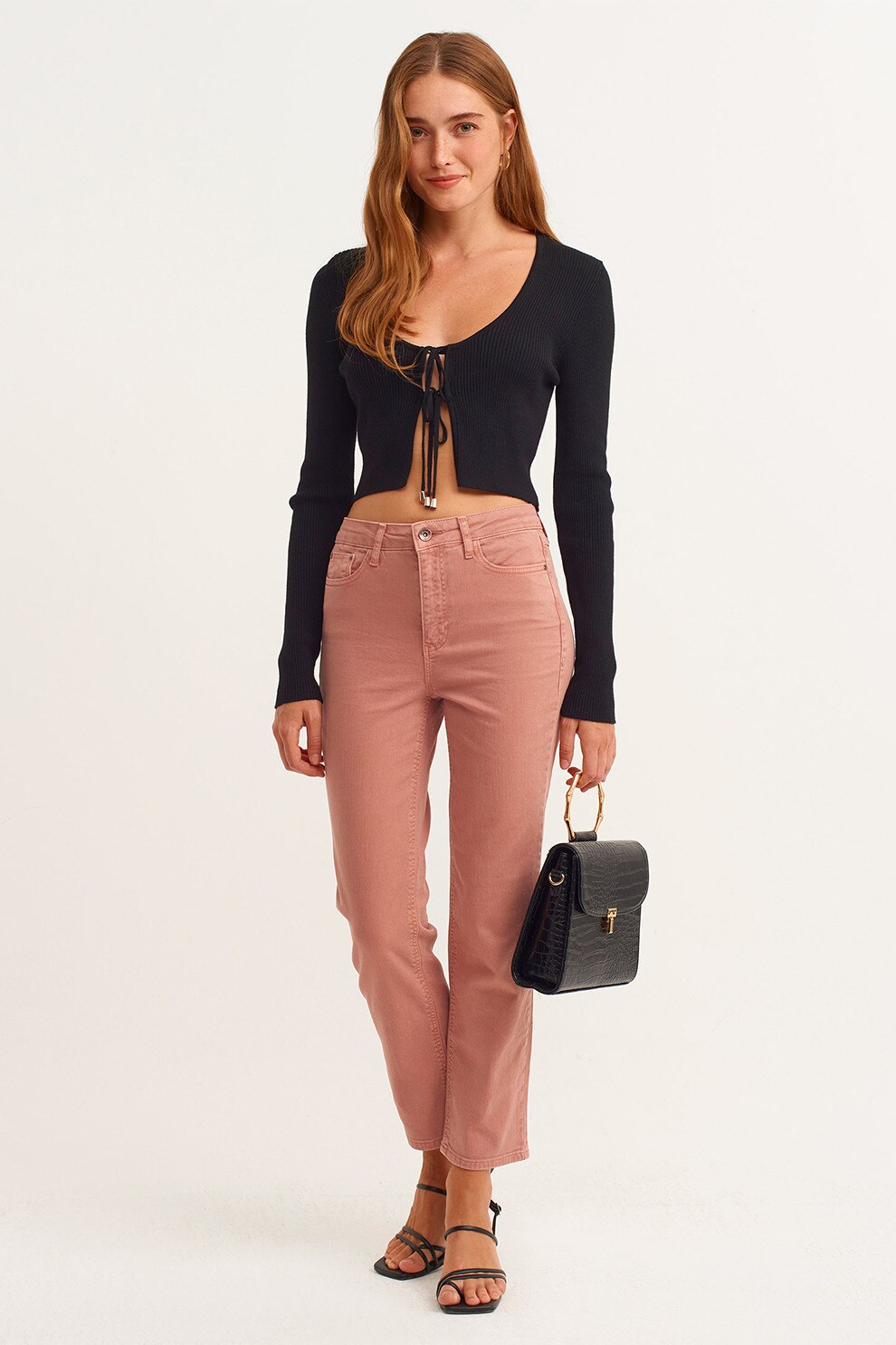 OXXO, Pantaloni crop cu croiala dreapta, Roz prafuit, 34