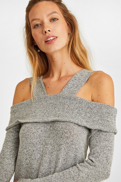 OXXO, Pulover slim fit cu decupaje pe umeri, Gri inchis melange