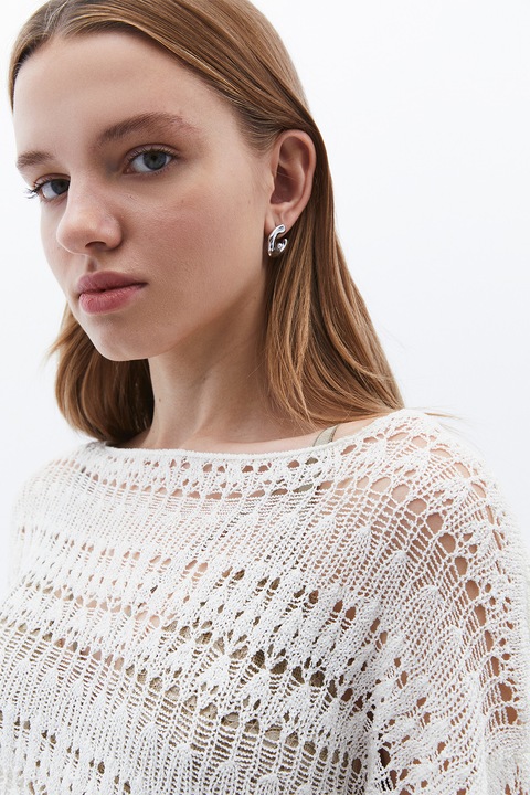 OXXO, Pulover tricotat cu perforatii, Alb