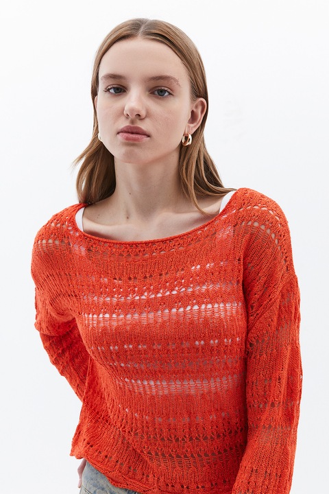 OXXO, Pulover tricotat cu perforatii, Coral