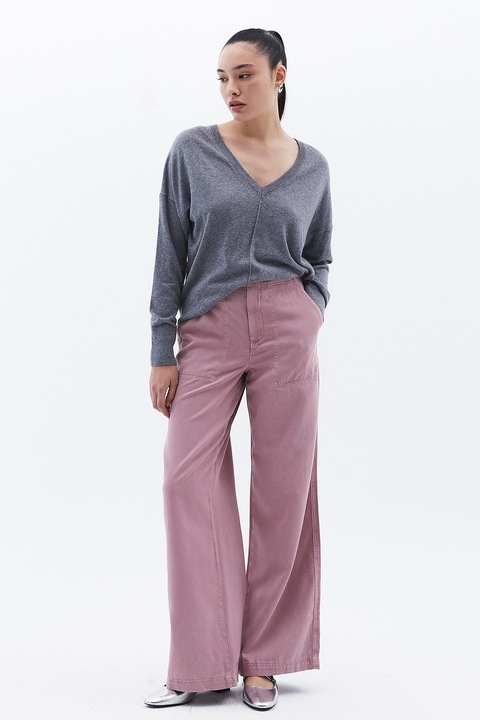 OXXO, Pantaloni din amestec de lyocell cu croiala ampla si talie inalta, Roz prafuit