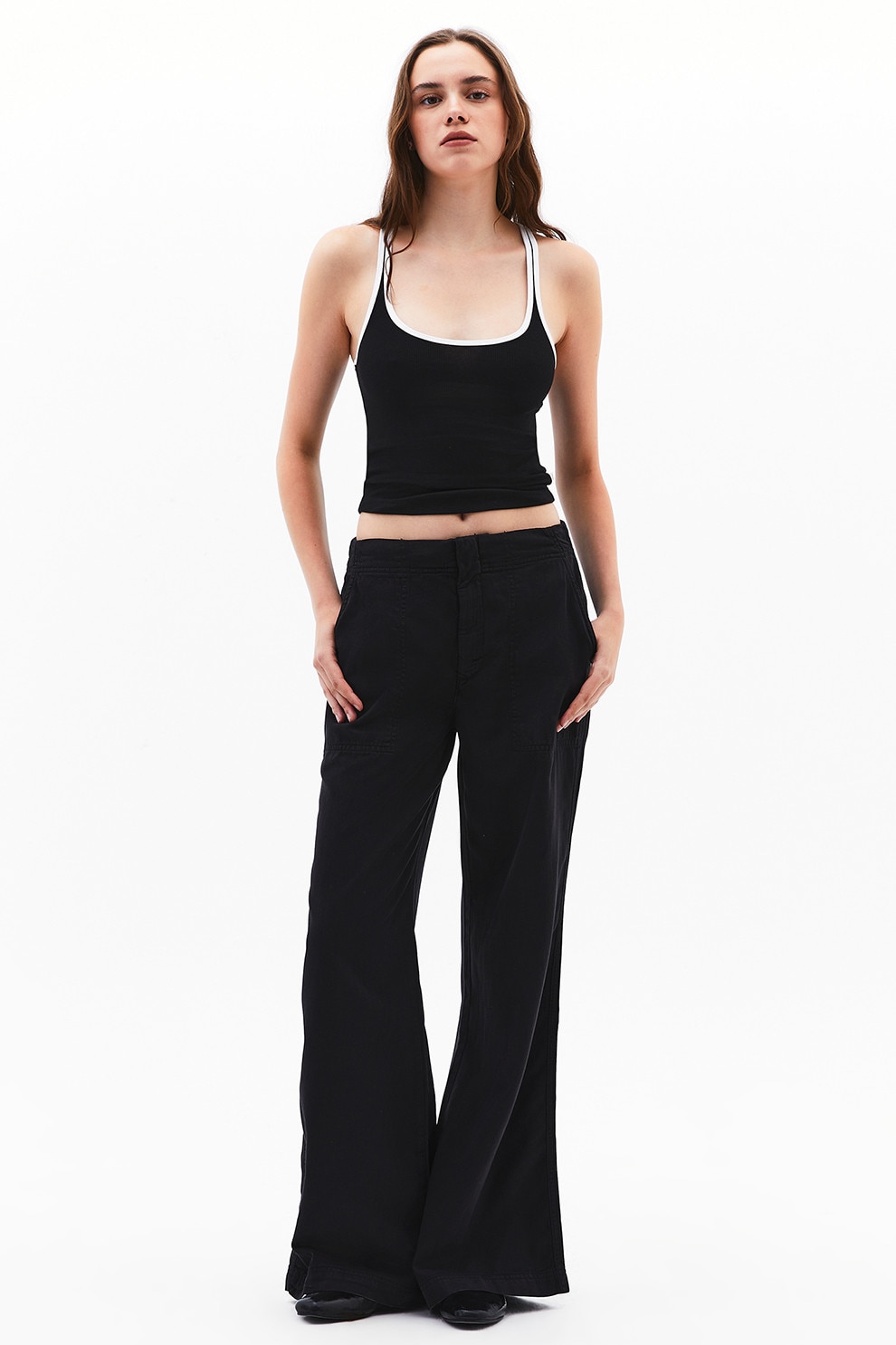 OXXO, Pantaloni din amestec de lyocell cu croiala ampla si talie inalta, Negru, XS